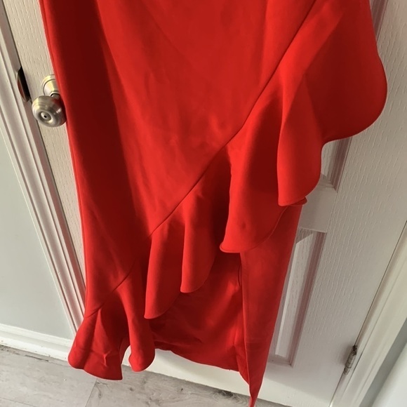 LIKELY size 4 red ruffle prom dress one shoulder  holiday Christmas maxi stretch - Picture 8 of 16